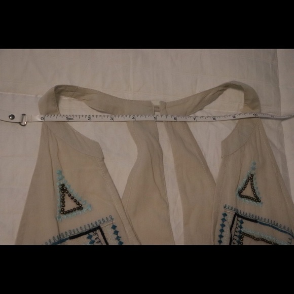 Chloe Oliver Cream 100% Cotton Blue Embroidery Halter Neckline Romper Shorts - Picture 12 of 15